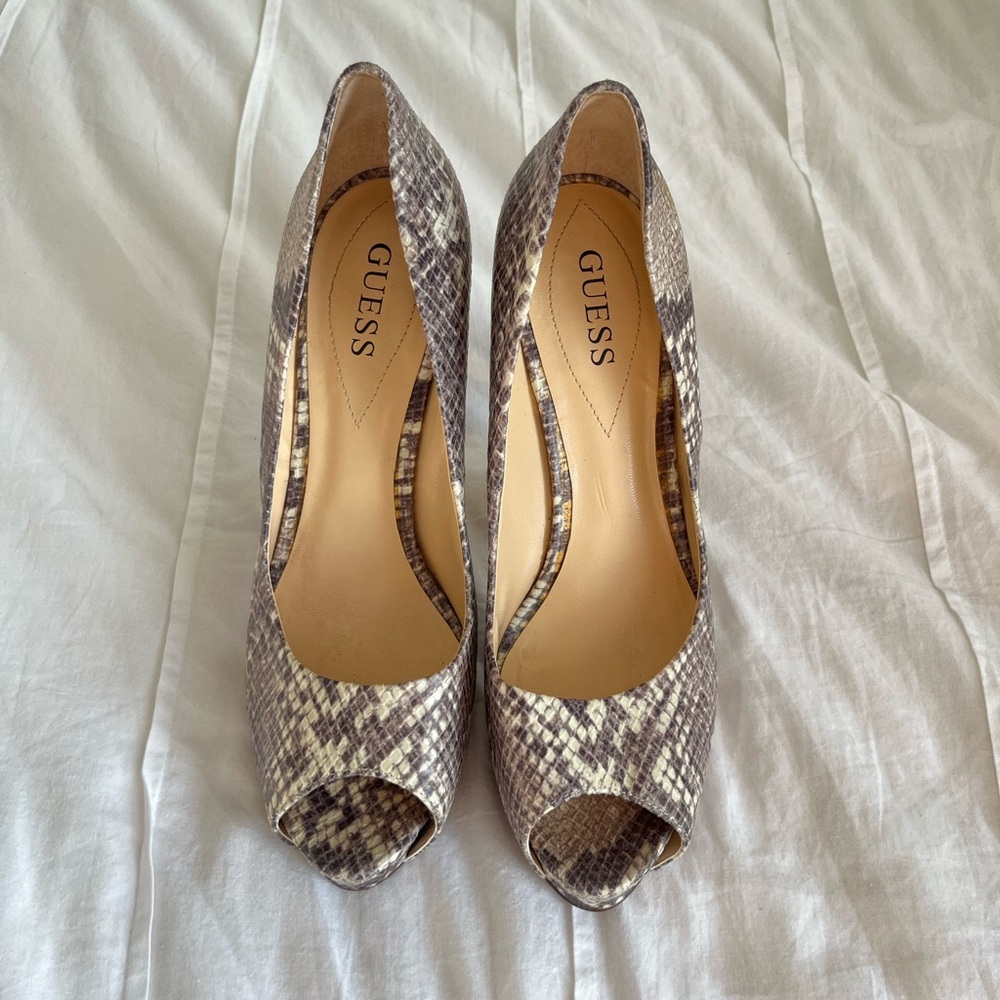 Guess Women's Snakeskin Peep Toe Heels